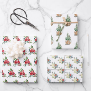 Watercolor Christmas floral pine tree Wrapping Paper Sheet