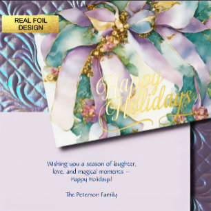 Watercolor Christmas Floral Ribbon Purple Teal
