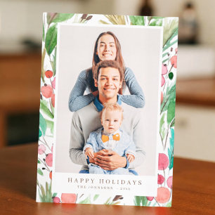 Watercolor Christmas Foliage Botanicals Modern Holiday Card