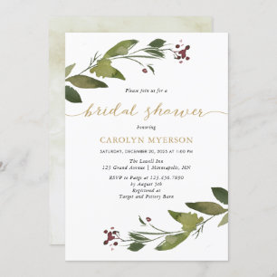 Watercolor Christmas Foliage Bridal Shower Invitation
