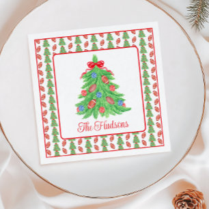 Watercolor Christmas Football Tree Gift Napkin