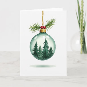 Watercolor Christmas Forest Ornament Card