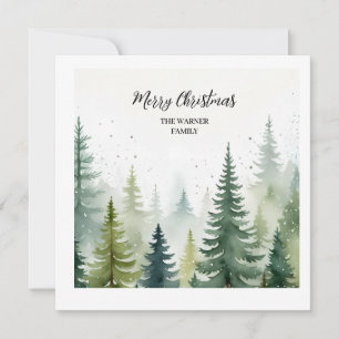 Watercolor Christmas Forest Trees Snowy Winter Invitation