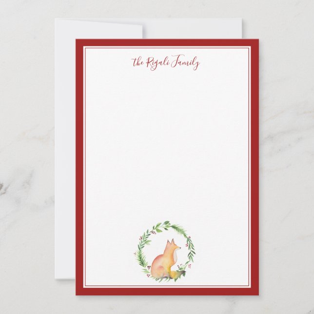 Watercolor Christmas Fox Personalized Christmas Card (Front)