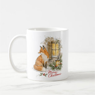 Watercolor Christmas Fox with Lantern Coffee Mug