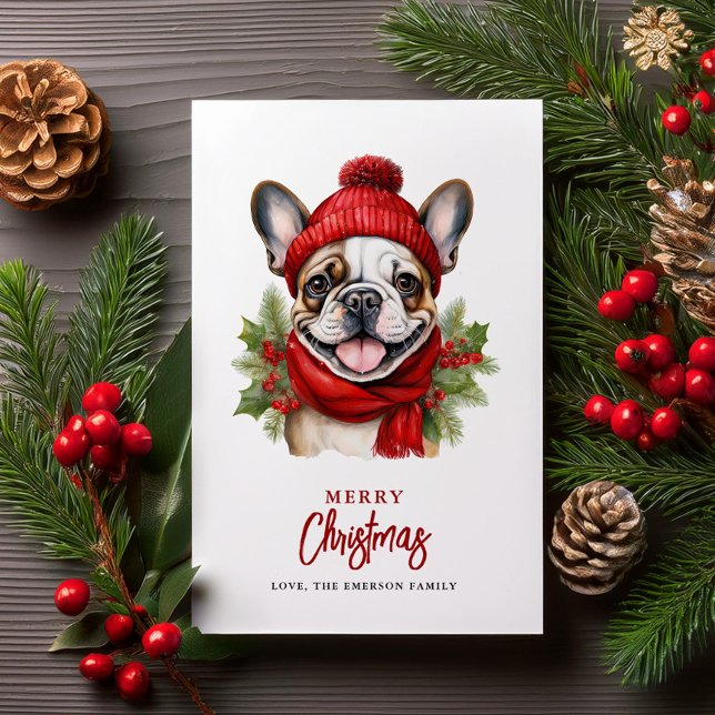 Watercolor Christmas French Bulldog Holiday Card (Creator Uploaded)