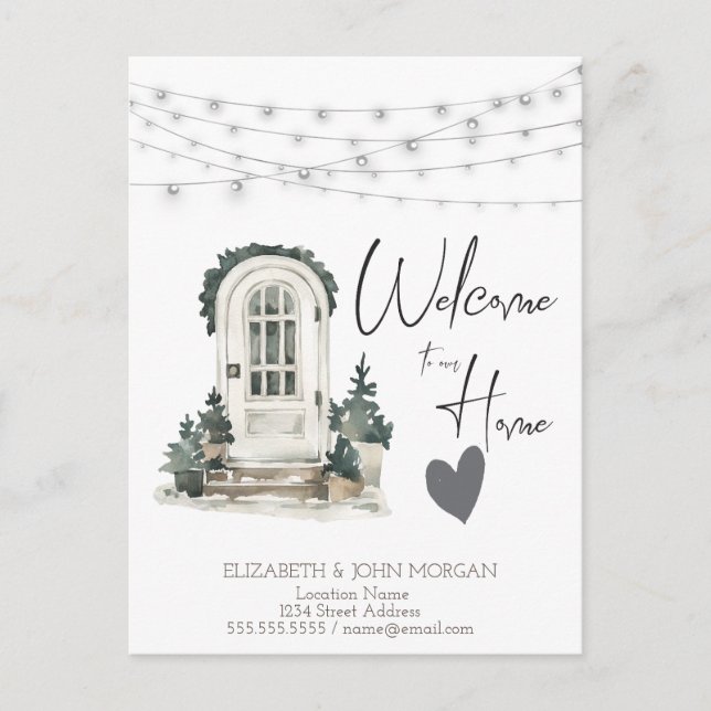 Watercolor Christmas Front Door,Heart Announcement Postcard (Front)