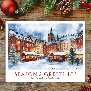Watercolor Christmas Gamla Stan Stockholm Sweden Holiday Postcard