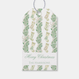 Watercolor Christmas Garland Bedford Stockings Gift Tags