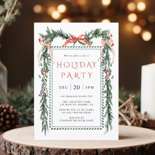 Watercolor Christmas Garland Holiday Party Invitation