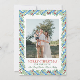 Watercolor Christmas Garland Nutcracker 2 Photos Holiday Card