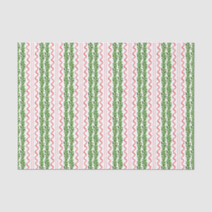 Watercolor Christmas Garland & Red Ribbon Stripes Tissue Paper