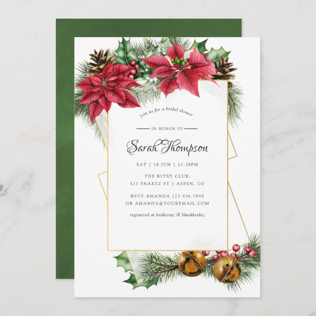 Watercolor Christmas Geometric Bridal Shower Invitation (Front/Back)