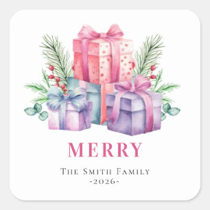 Watercolor Christmas gifts Square Sticker