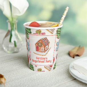 Watercolor Christmas Gingerbread House Cookies Paper Cups