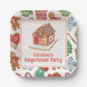 Watercolor Christmas Gingerbread House Cookies Paper Plate