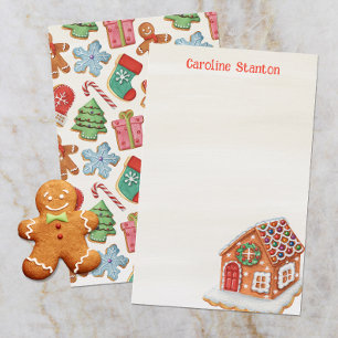 Watercolor Christmas Gingerbread House Cookies Stationery