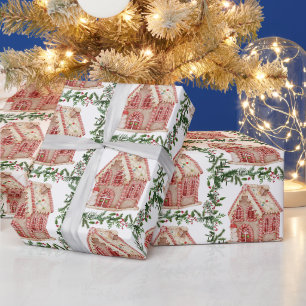 Watercolor Christmas Gingerbread House Wrapping Paper