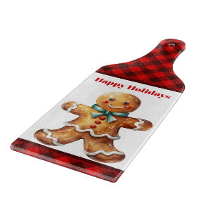 Watercolor Christmas gingerbread man Cutting Board
