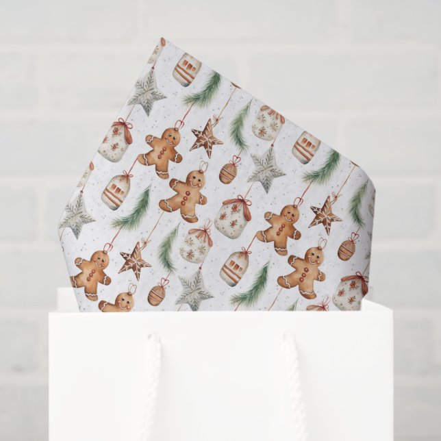 Watercolor Christmas gingerbread tiled  Tissue Paper (Gift Bag)