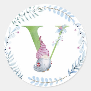 Watercolor christmas gnome.  classic round sticker