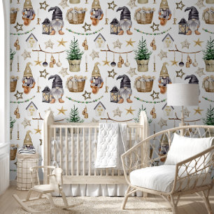 Watercolor Christmas Gnomes Black White Gold Wallpaper