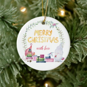 Watercolor christmas gnomes ceramic tree decoration
