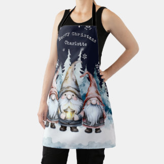 Watercolor Christmas Gnomes Personalised Apron