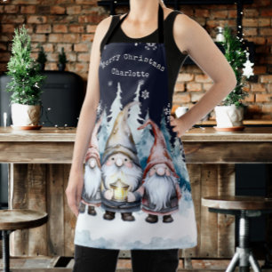 Watercolor Christmas Gnomes Personalised Apron