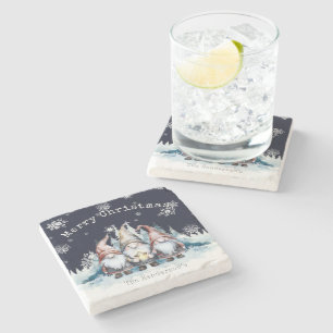 Watercolor Christmas Gnomes Personalised Stone Coaster