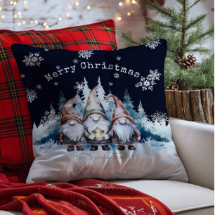Watercolor Christmas Gnomes Personalized Cushion