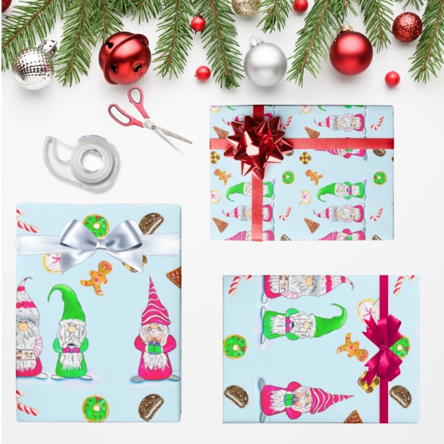 Watercolor Christmas Gnomes With Cookies Wrapping Paper (Creator Uploaded)