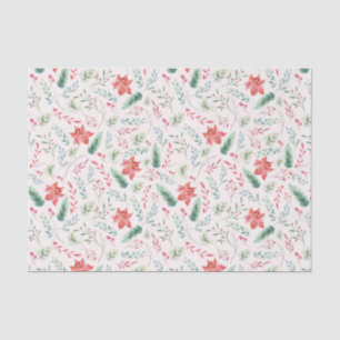 Watercolor Christmas Green Red Florals Off White Tissue Paper