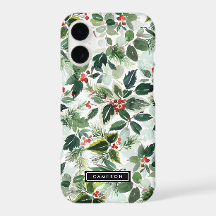 Watercolor Christmas Greenery and Holly Pattern