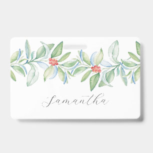 Watercolor Christmas Greenery & Berries Name Tags ID Badge