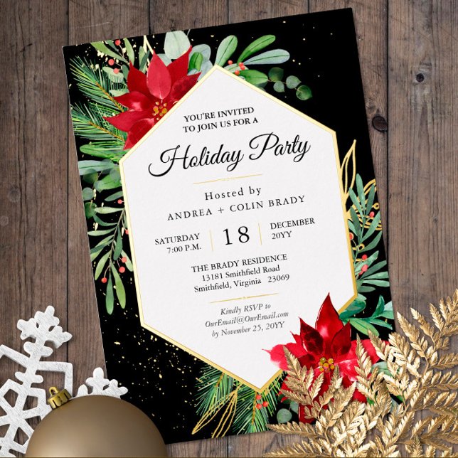 Watercolor Christmas Greenery + Gold Holiday Party (Creator Uploaded)