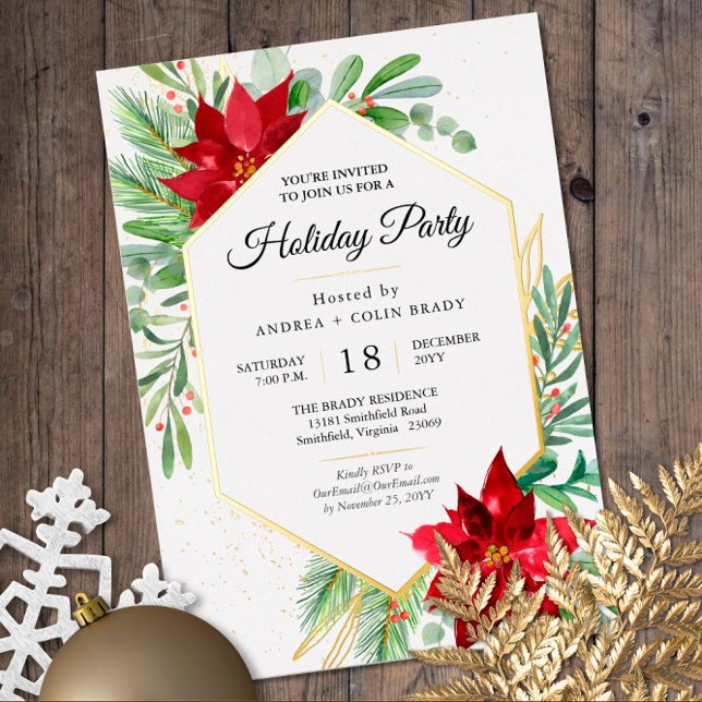 Watercolor Christmas Greenery + Gold Holiday Party (Creator Uploaded)