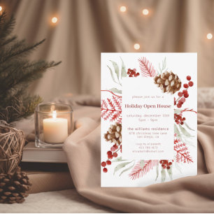 Watercolor Christmas Greenery   Holiday Open House Invitation
