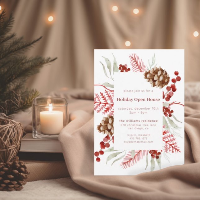 Watercolor Christmas Greenery | Holiday Open House Invitation (Creator Uploaded)
