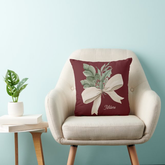 Watercolor Christmas Greenery Personalised Cushion (Chair)
