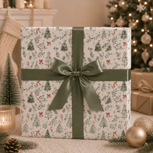 Watercolor Christmas Greenery Wrapping Paper