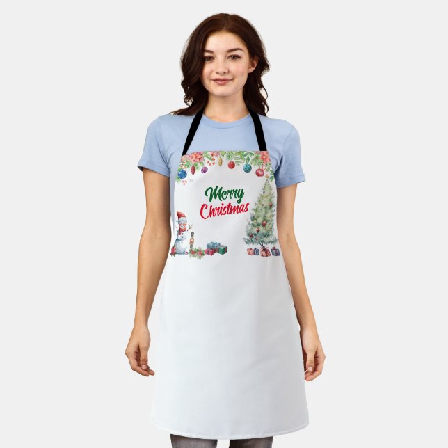 Watercolor Christmas Holiday  Apron (Worn)