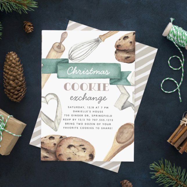 Watercolor Christmas Holiday Cookie Exchange Party Invitation (Creator Uploaded)