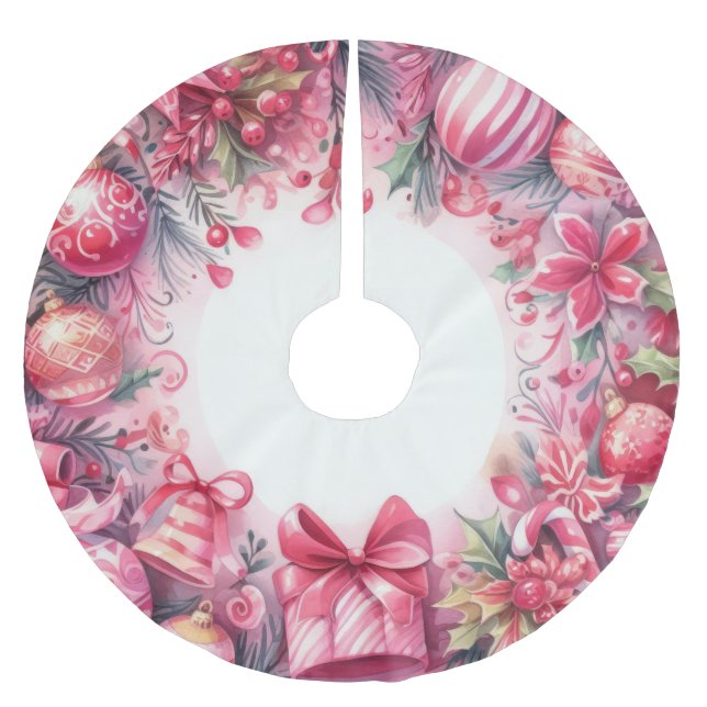 Watercolor Christmas Holiday Design Brushed Polyester Tree Skirt (Front)