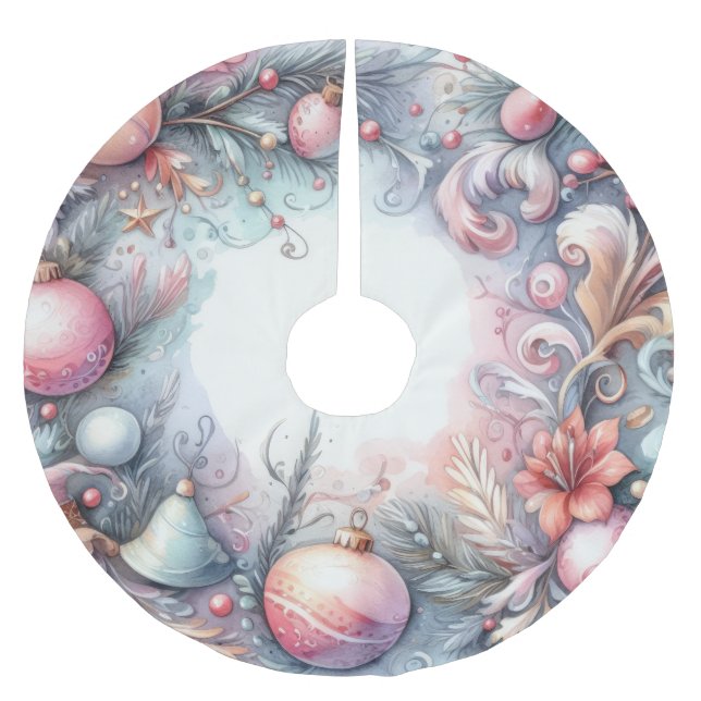 Watercolor Christmas Holiday Design Brushed Polyester Tree Skirt (Front)