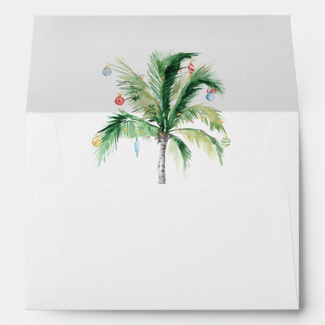 Watercolor Christmas Holiday Palm Tree Addressed Envelope (Back (Bottom))