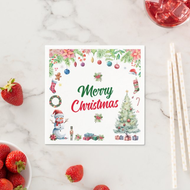 Watercolor Christmas Holiday Party Napkin (Insitu)