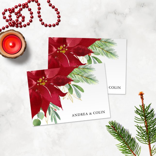 Watercolor Christmas Holiday Poinsettia Thank You  Card (Creator Uploaded)