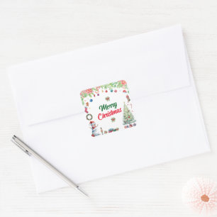 Watercolor Christmas Holiday Square Sticker