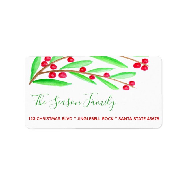 watercolor christmas holly address label (Front)
